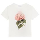 Girls Ivory Flower Logo T-Shirt, 1, hi-res