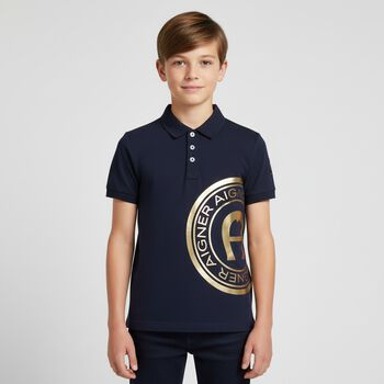 Boys Navy Blue & Gold Polo Shirt
