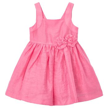Girls Pink Flower Linen Dress