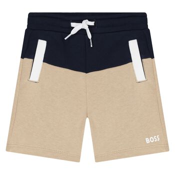 Younger Boys Navy Blue & Beige Logo Shorts