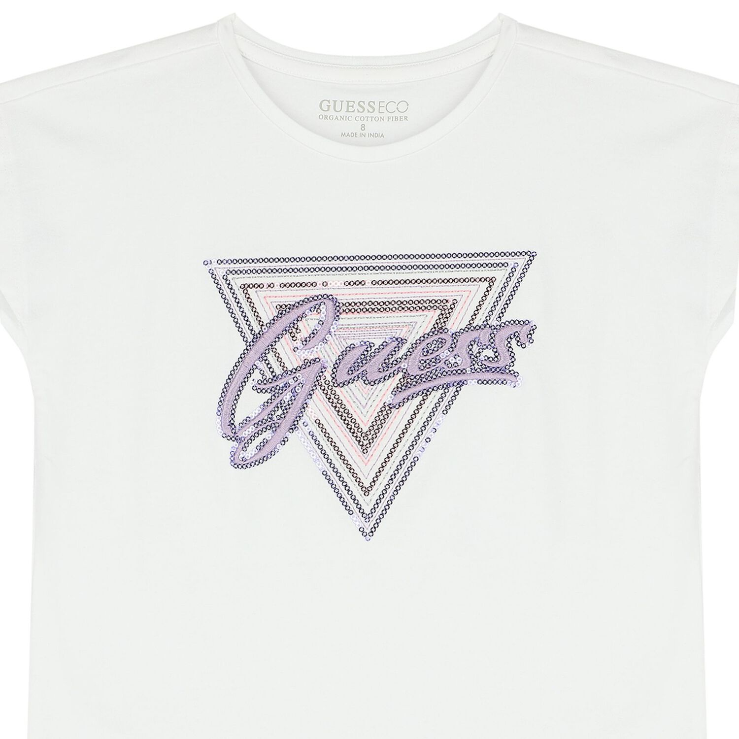 Girls White Sequined Logo T-Shirt, 1, hi-res