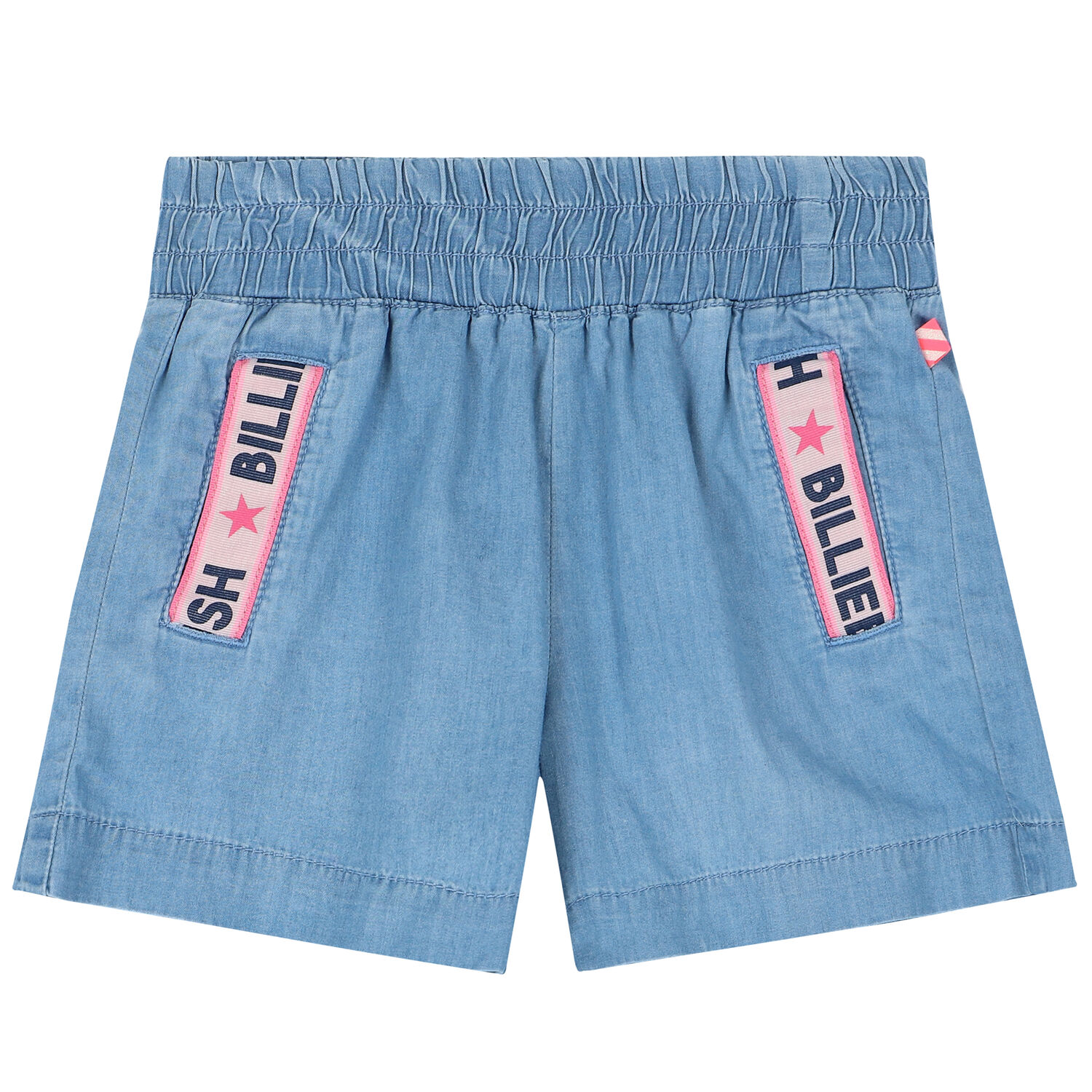 Girls Blue Cotton Logo Shorts, 1, hi-res