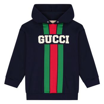 Boys Navy Blue Logo Web Striped Hooded Top