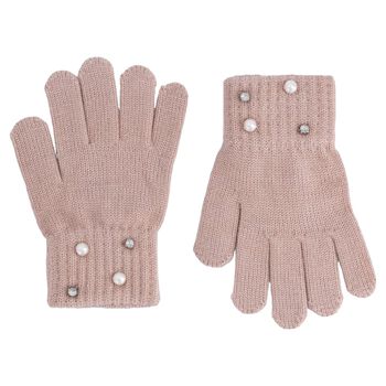 Girls Pink Embellished Knitted Gloves