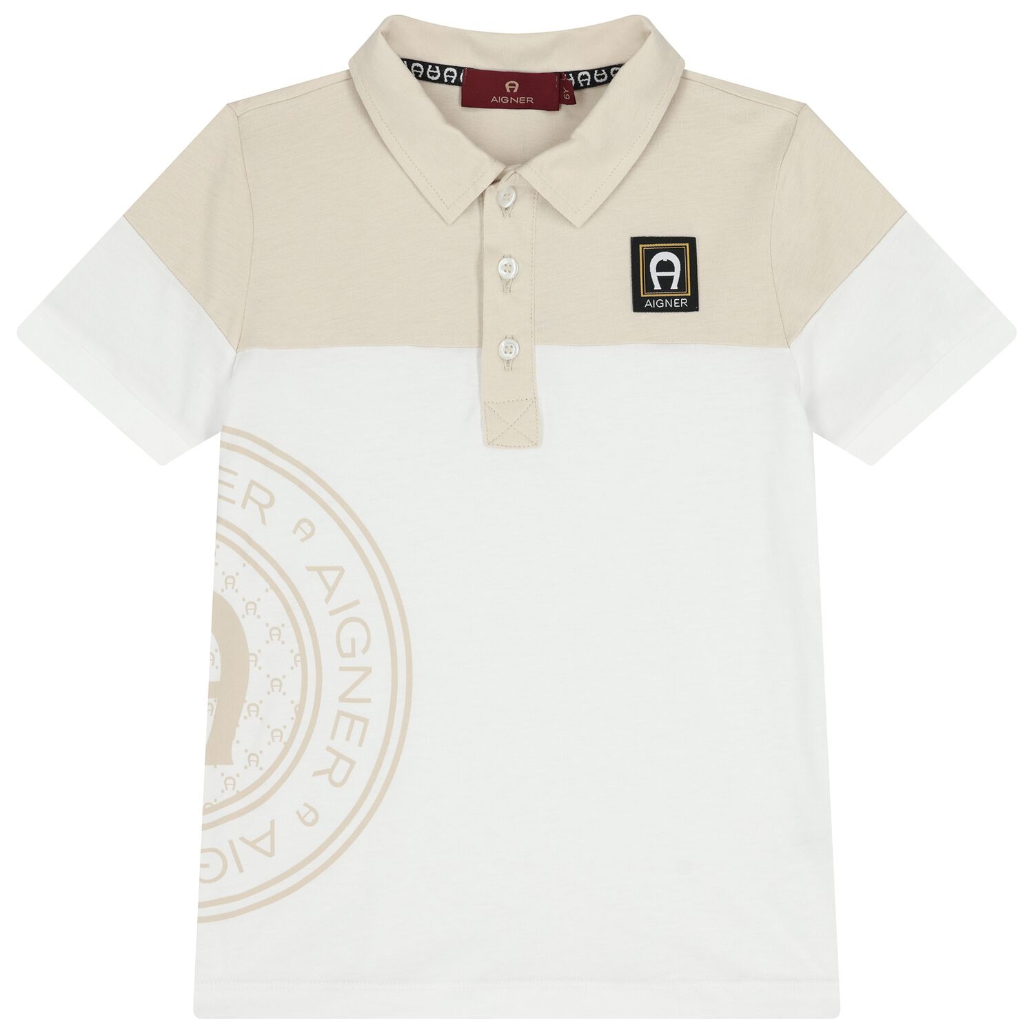 Boys White & Beige Logo Polo Shirt , 1, hi-res
