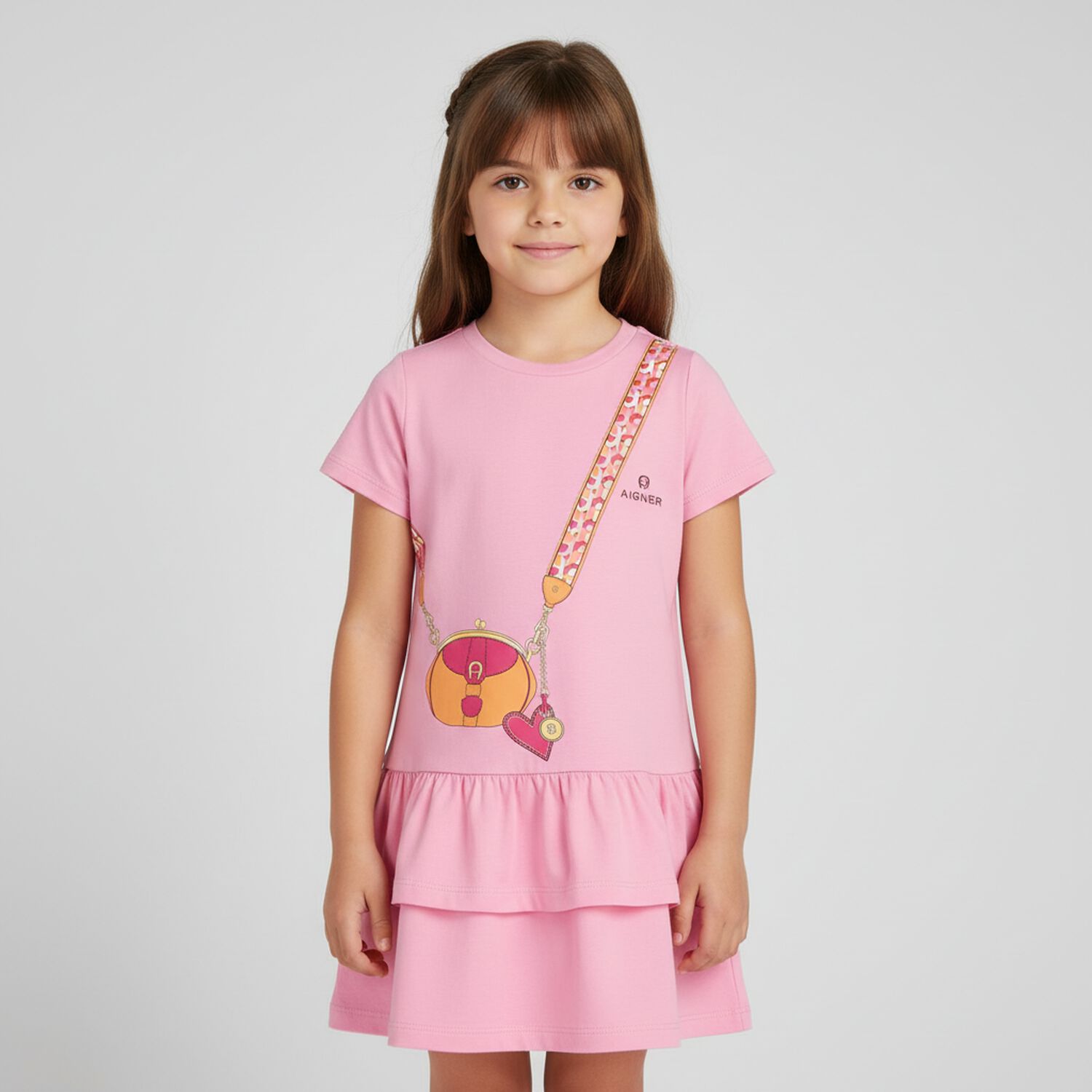 Girls Pink Logo Bag Dress, 2, hi-res