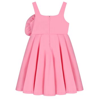 Girls Pink Satin Floral Applique Dress