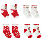 Baby Girls White & Red Teddy Socks ( 4-Pack ), 1, hi-res