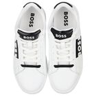 Boys White & Black Logo Trainers, 1, hi-res