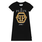 Girls Black Logo Dress, 1, hi-res