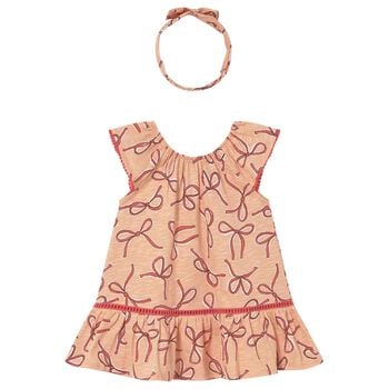 Younger Girls Beige Bow Dress Set