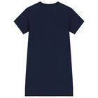 Girls Navy Blue Teddy Bear Logo Dress, 1, hi-res