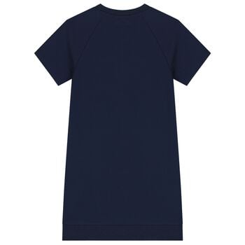 Girls Navy Blue Teddy Bear Logo Dress
