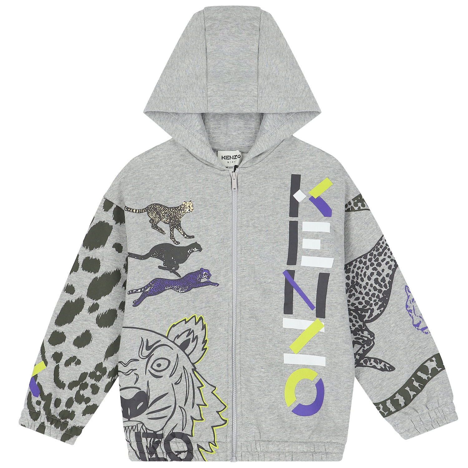 Boys Grey Logo Hooded Zip-Up Top, 1, hi-res