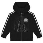 Black Logo Hooded Zip Up Top, 1, hi-res