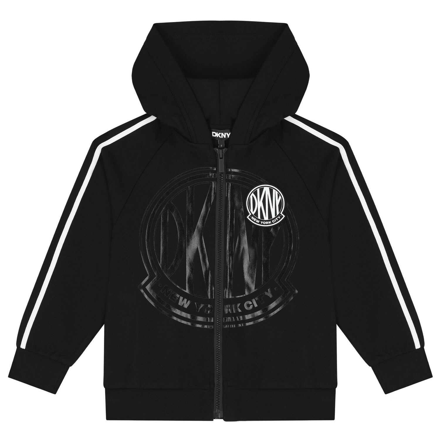 Black Logo Hooded Zip Up Top, 1, hi-res