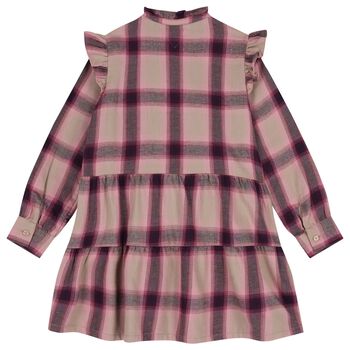 Girls Pink Checked Dress