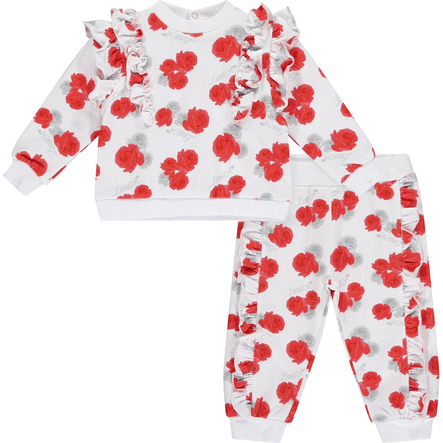 Baby Girls White & Red Roses Tracksuit, 1, hi-res