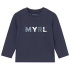 Younger Boys Navy Blue Logo Long Sleeve Top, 4, hi-res