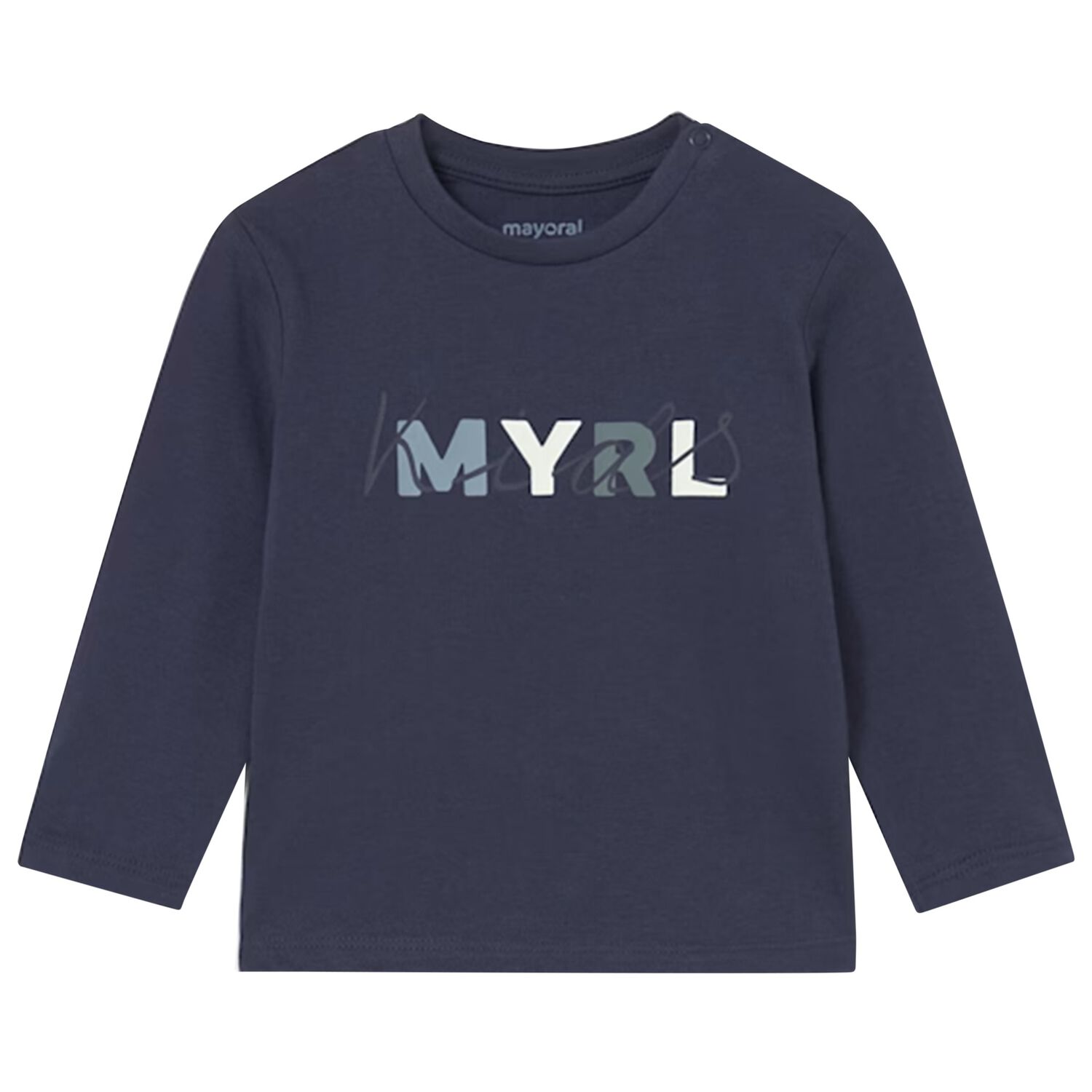 Younger Boys Navy Blue Logo Long Sleeve Top, 4, hi-res