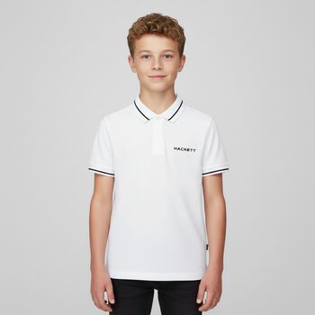 Boys White Cotton Logo Polo Shirt, 1 Boys White Cotton Logo Polo Shirt