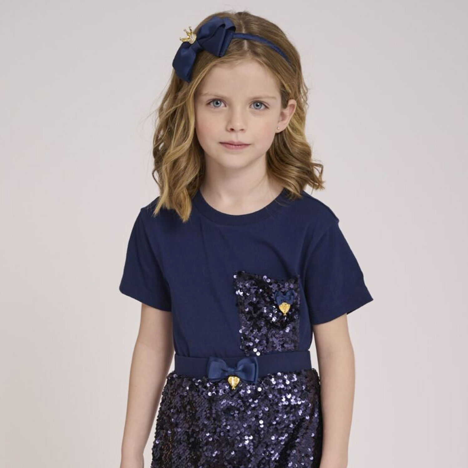 Girls Navy Blue Sequin T-Shirt, 1, hi-res image number null