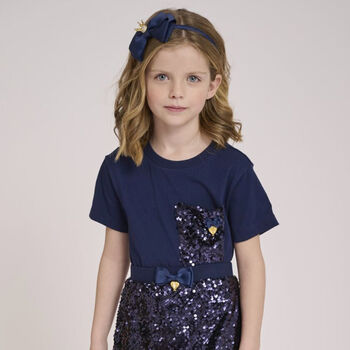 Girls Navy Blue Sequin T-Shirt