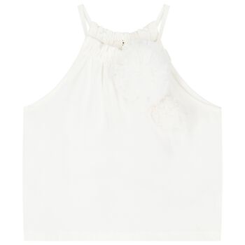 Girls Ivory Flower Top