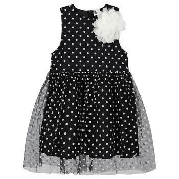 Girls Black Tulle Polka Dot Dress