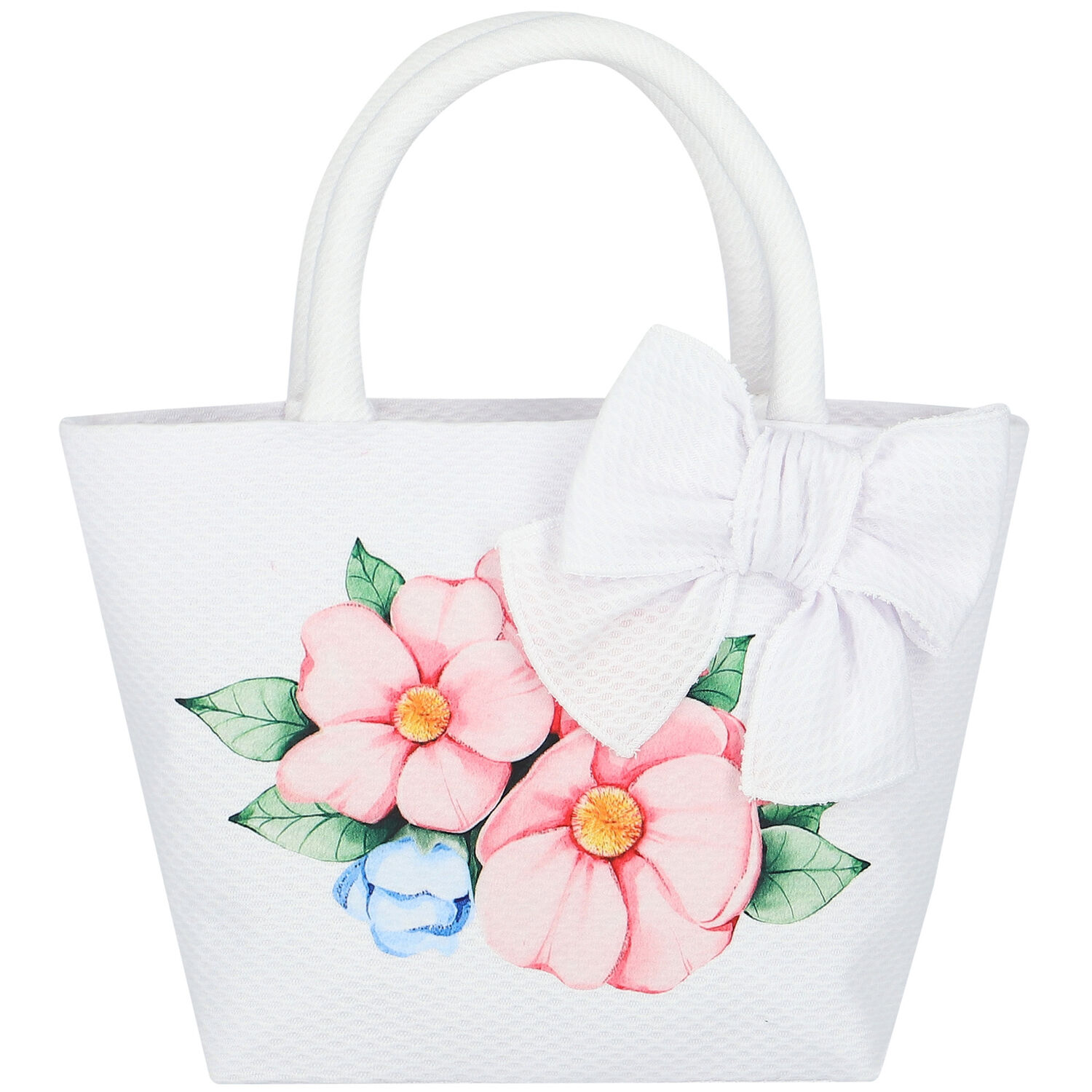 Girls White Floral Handbag, 1, hi-res