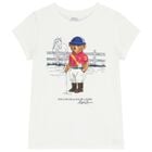 Girls White Polo Bear T-Shirt , 1, hi-res