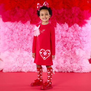 Girls Red Crossbody Heart Bag Dress