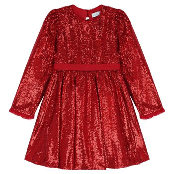 Girls Red Embellished Sequin Dress