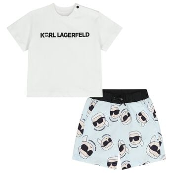 Boys White & Blue Ikonik Swim Shorts Set