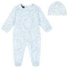 Baby Boys Blue & Ivory Barocco Babygrow Gift Set, 3, hi-res