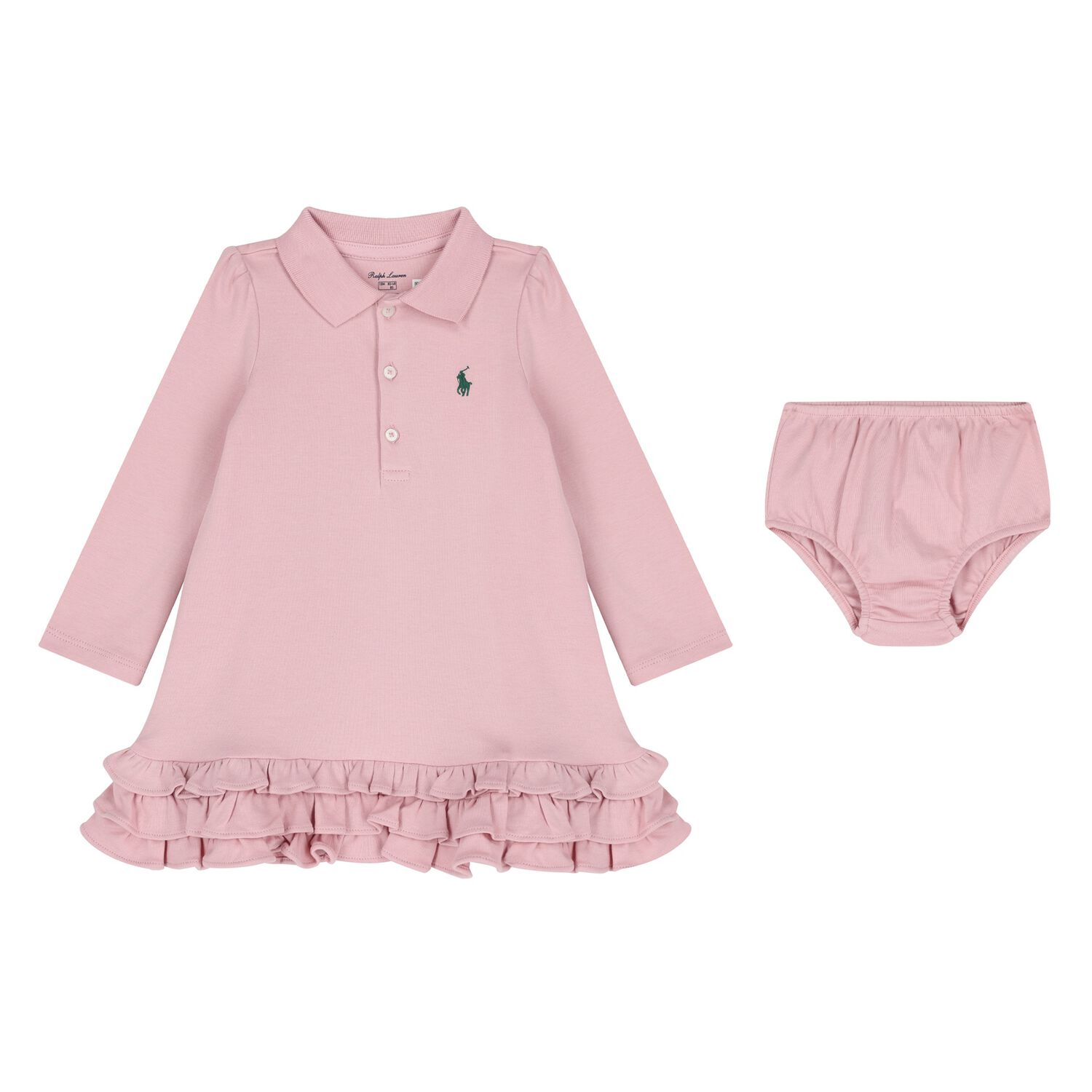 Baby Girls Pink Ruffled Polo Dress Set, 1, hi-res image number null