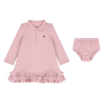 Baby Girls Pink Ruffled Polo Dress Set