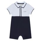Baby Boys Blue & Navy Blue Logo Romper, 2, hi-res