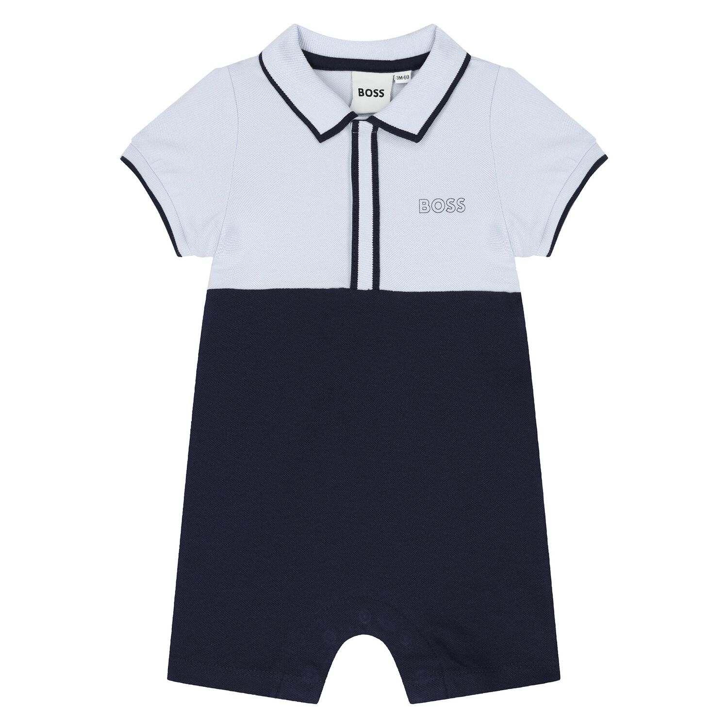 Baby Boys Blue & Navy Blue Logo Romper, 2, hi-res