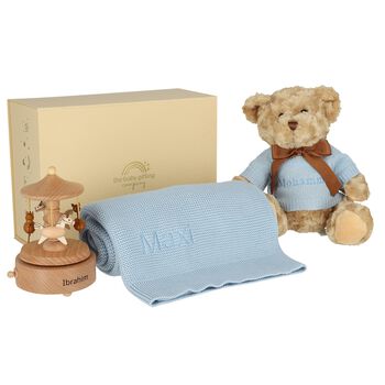 Boys Blue Musical Carousel Personalised Baby Gift Set