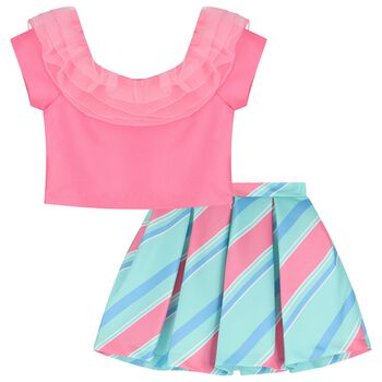 Girls Pink & Blue Skirt Set