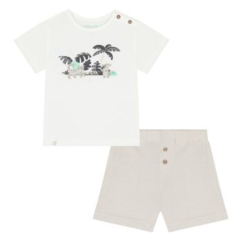 Younger Boys Beige Jungle Shorts Set