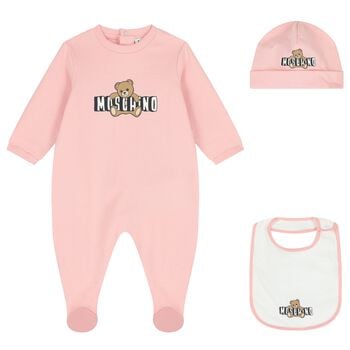 Baby Girls Pink Teddy Bear Logo Babygrow Gift Set