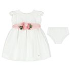 Baby Girls Ivory Flower Satin Dress Set, 1, hi-res