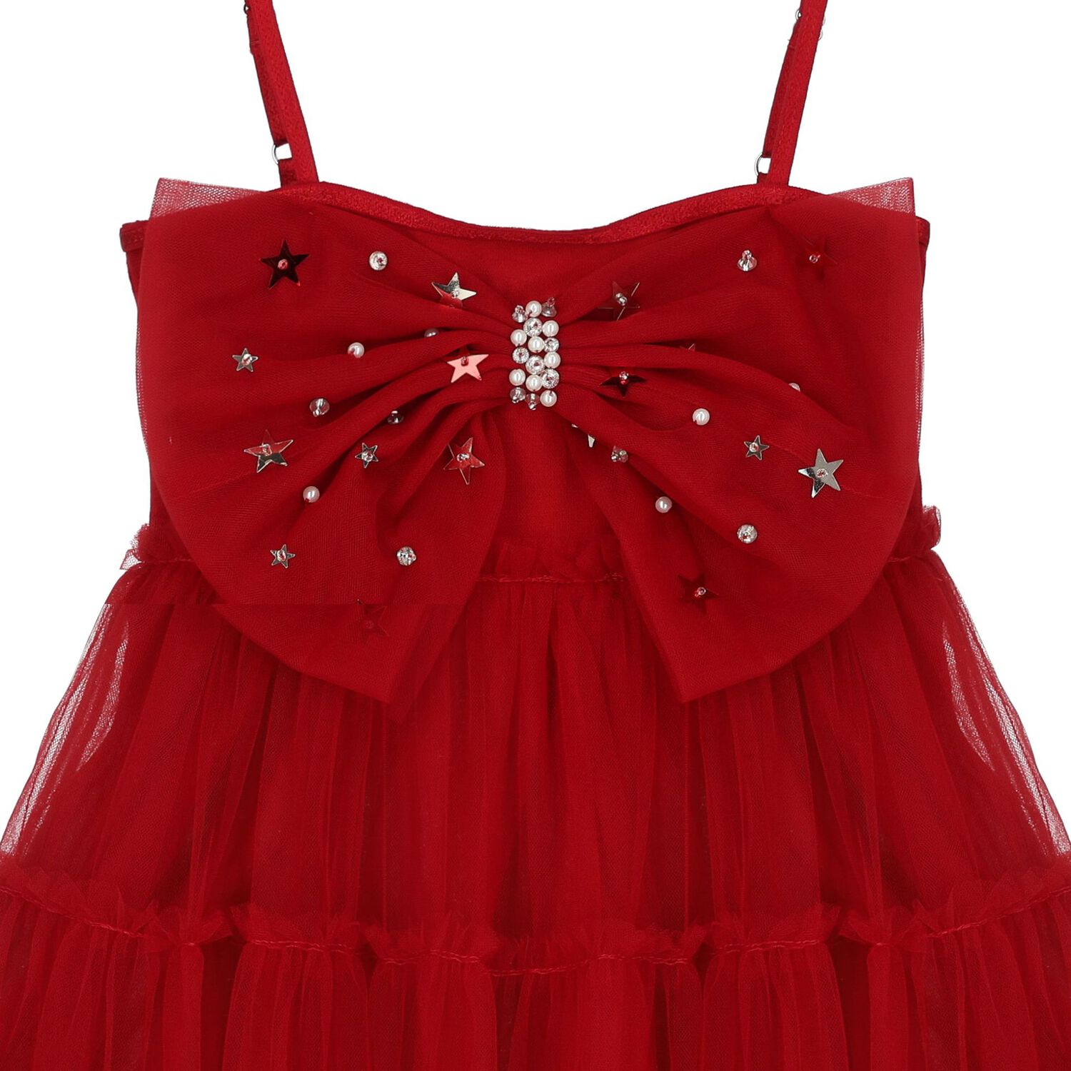 Girls Red Bow Tulle Dress, 1, hi-res image number null