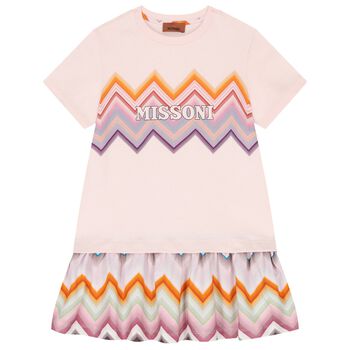 Girls Pink Zig Zag Logo Dress