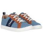Girls Blue Denim Logo Trainers, 1, hi-res