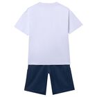 Boys White & Navy Blue Shorts Set, 2, hi-res