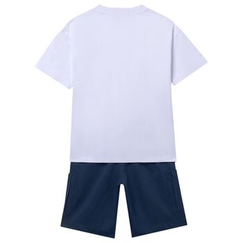Boys White & Navy Blue Shorts Set