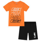 Boys Orange & Black Shorts Set, 3, hi-res